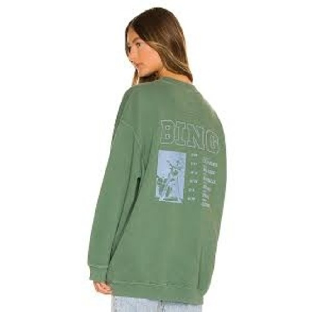 Anine Bing Sweatshirt Womens S Green Harvey Tour Graphic Organic Cotton Pullover - Picture 3 of 8